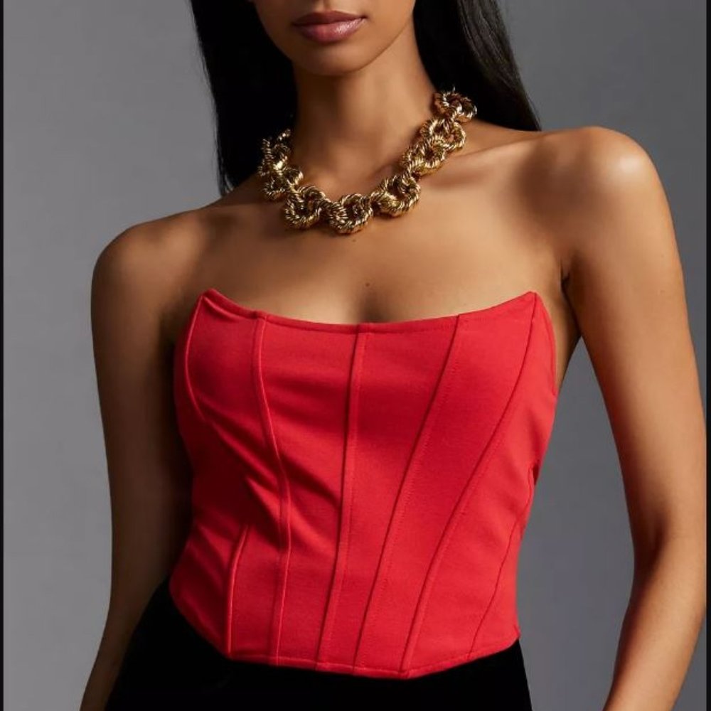 NWT By Anthropologie Strapless Seamed Red Top
